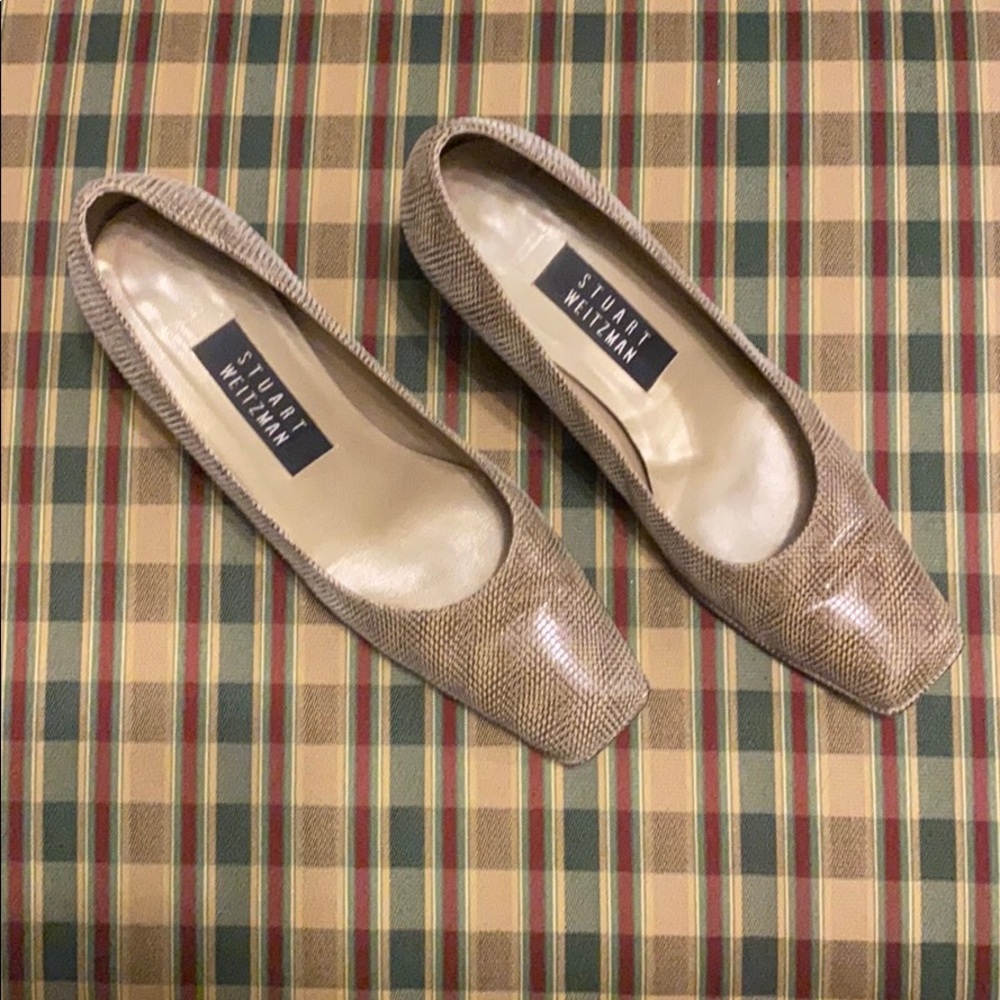 Stuart Weitzman: Nude Slip On Mule Heels: 8